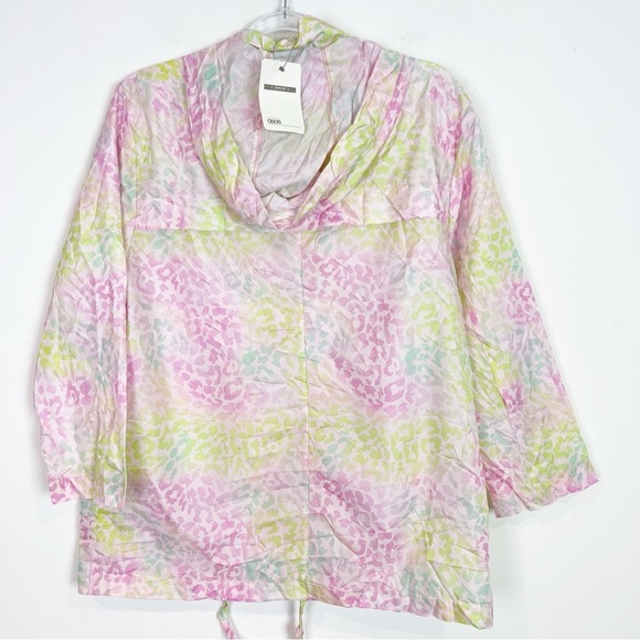 ASOS DESIGN PINK GREEN LIGHTWEIGHT PACKABLE WINDBREAKER JACKET WITH HOOD SZ 0 - Picture 6 of 6